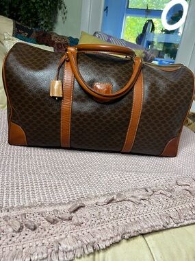Celine Vintage Macadam Triomphe Canvas Duffel Travel Bag